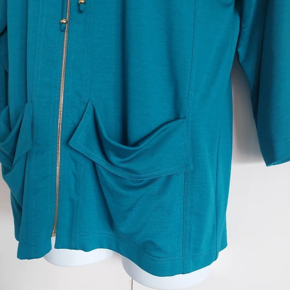 ST.JOHN Turquoise Jersey Zip up  lightweight Jacket cinched waist  Small - Picture 4 of 10